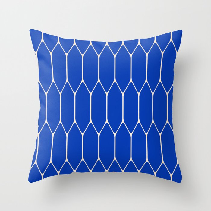 Long Honeycomb Minimalist Geometric Pattern in Bright Blue and Cream  Throw Pillow