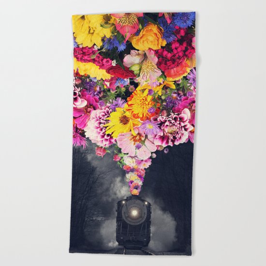 Flower train Beach Towel