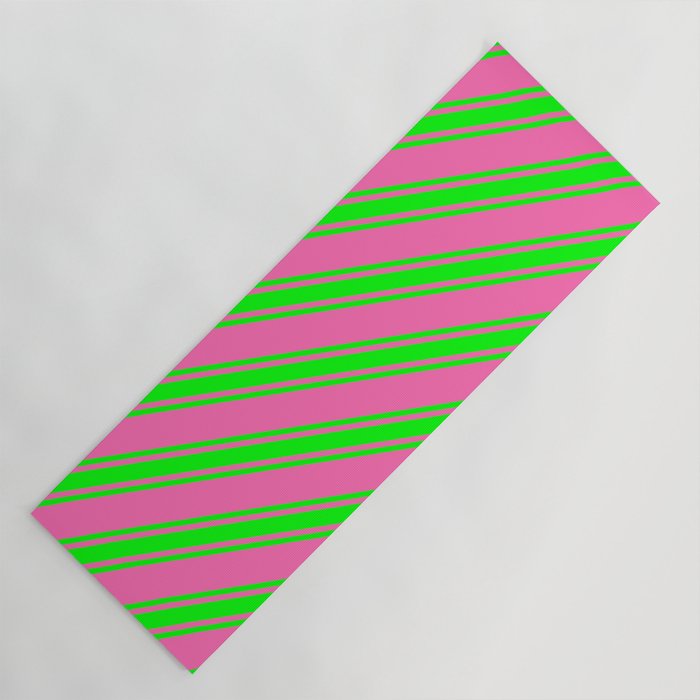 Hot Pink and Lime Colored Lines Pattern Yoga Mat