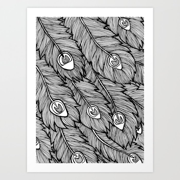 Black & White Peacock Feathers Art Print