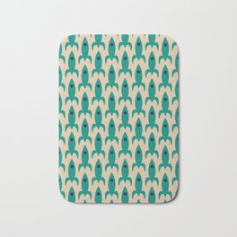 Space Age Rocket Ships - Atomic Age Mid-Century Modern Pattern in Teal and Mid Mod Beige Bath Mat | Turquoise, Graphicdesign, Aerospace, Vintage, Pattern, 60S, Rocketship, Midcenturymodern, Fun, Teal 