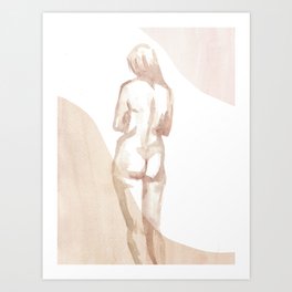 Nude woman Art Print | Curious, Nu, Sexy, Girl, Beige, Contemporary, Body, Erotic, Woman, Painting 