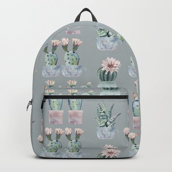Potted Cactus Plants Gray Backpack