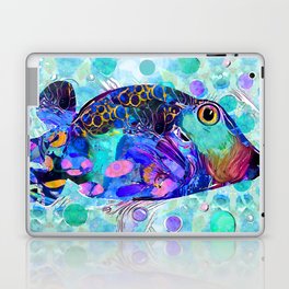 Colorful Whimsical Tropical Puffer Fish Art by Sharon Cummings Laptop Skin