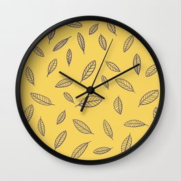 Leaf pattern yellow Wall Clock