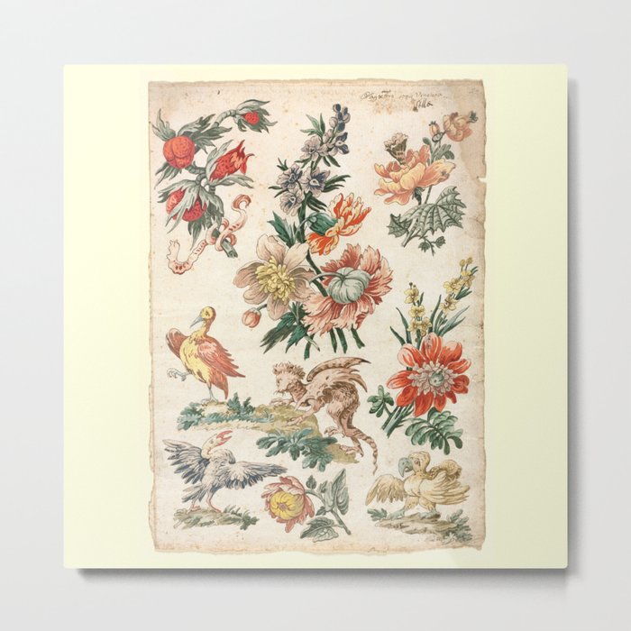 Floral Designs With Bird and Griffon 1700s Metal Print