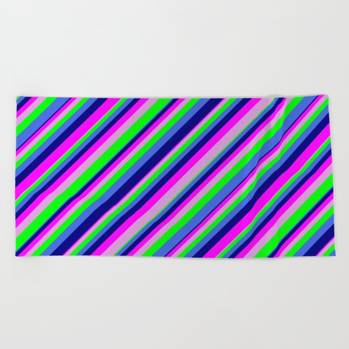 Eyecatching Royal Blue, Blue, Fuchsia, Plum, and Lime Colored Lined/Striped Pattern Beach Towel
