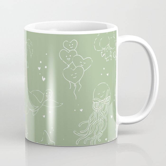 Affirmation Characters Pattern - Green Coffee Mug