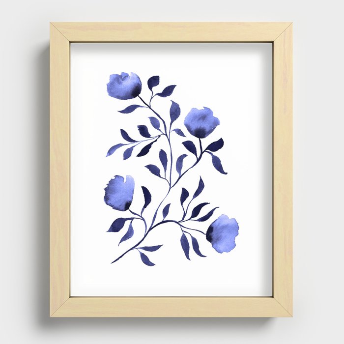 Happy Blue watercolor floral  Recessed Framed Print