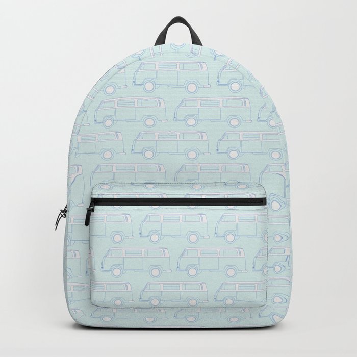 Light Blue Retro Camper Van Pattern Backpack