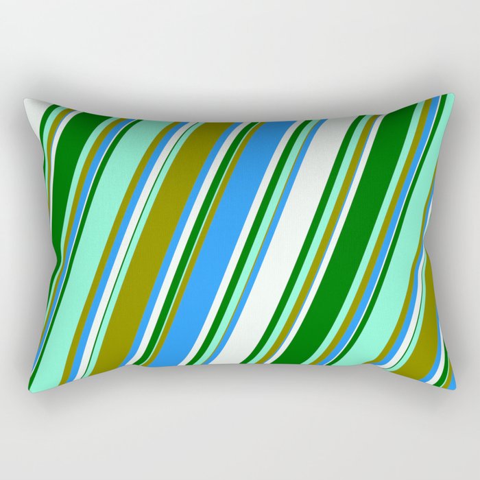 Aquamarine, Green, Blue, Mint Cream, and Dark Green Colored Lined/Striped Pattern Rectangular Pillow