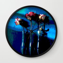 February Blue Series, 3 Roses Wall Clock