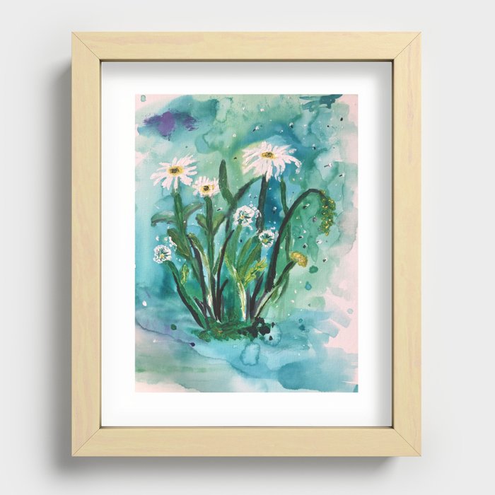 Watercolor Daisies Recessed Framed Print