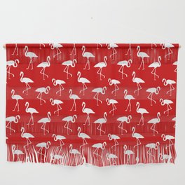 White flamingo silhouettes seamless pattern on red background Wall Hanging