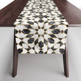 Black and white marble Moroccan mosaic Table Runner
