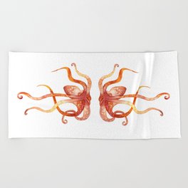 Watercolour Octopus - Red and Orange Beach Towel