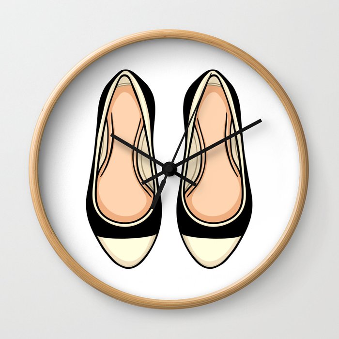Beige And Black Ballet Flat Shoes Wall Clock