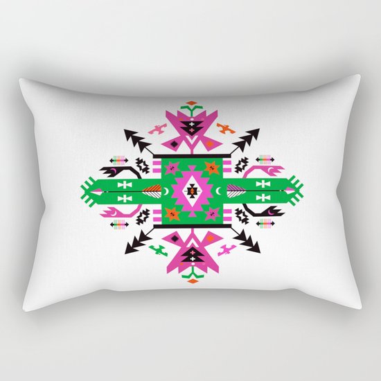 Fuchsia and Green Ethnic Aztec Ornament Rectangular Pillow