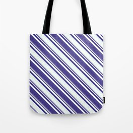 [ Thumbnail: Dark Slate Blue & Mint Cream Colored Stripes/Lines Pattern Tote Bag ]