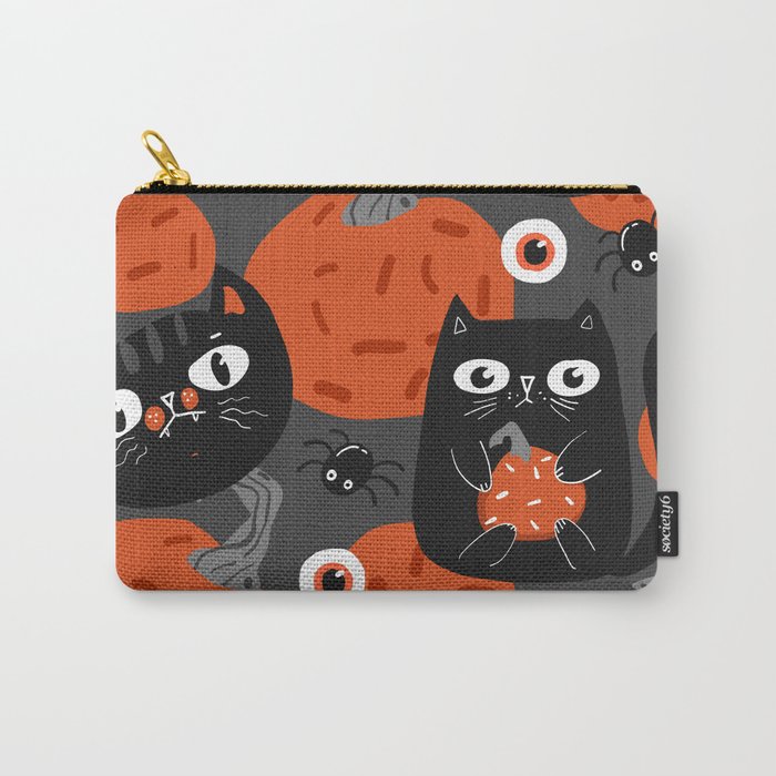 Halloween Seamless Pattern with Cute Pumpkins and Black Cats 02 Carry-All Pouch