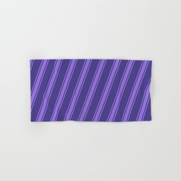 [ Thumbnail: Dark Slate Blue and Purple Colored Stripes Pattern Hand & Bath Towel ]