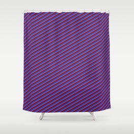 [ Thumbnail: Slate Blue, Dark Red, and Dark Slate Blue Colored Striped/Lined Pattern Shower Curtain ]