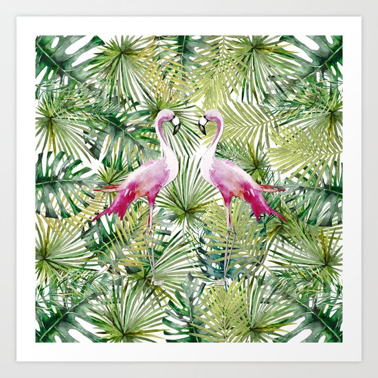 Aloha Flamingo Bird Animal in Jungle Art Print