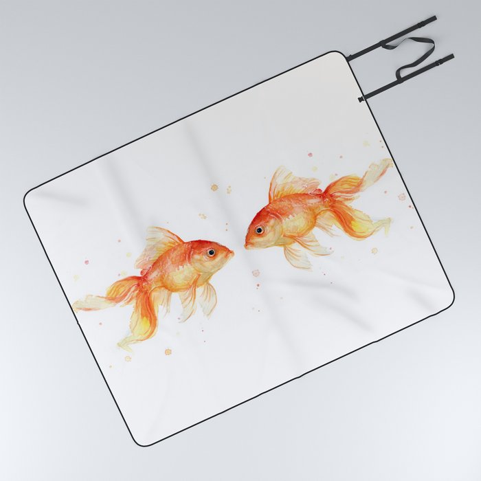 Goldfish Love Watercolor Fish Painting Picnic Blanket