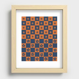 Abstract Floral Checker Pattern 5 in Navy Blue and Orange Recessed Framed Print
