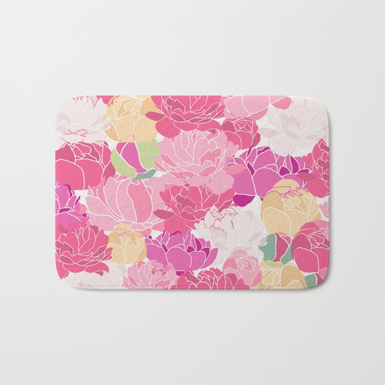 Bunch of Colorful Peonies Flowers Pattern Bath Mat