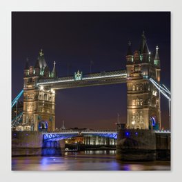 Great Britain Photography - The Famous Tower Bridge In London At Night Canvas Print