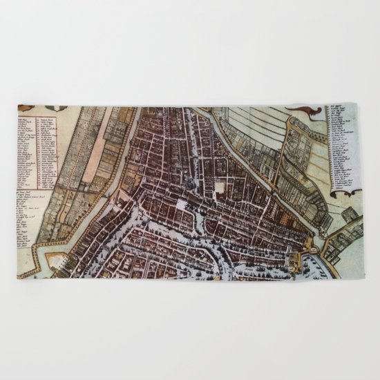 Replica city map of Rotterdam 1652 Beach Towel