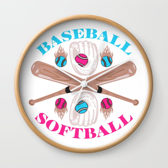 Gender Reveal Announcement Party Baseball Or Softball Wall Clock