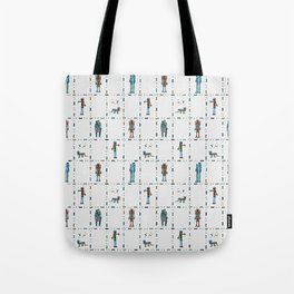 Family Bots Grid with Pale Gray Tote Bag