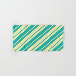 [ Thumbnail: Light Sea Green & Pale Goldenrod Colored Lines Pattern Hand & Bath Towel ]