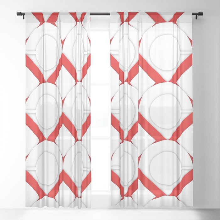 White Circles And Red Squares Abstract Geometric Pattern Sheer