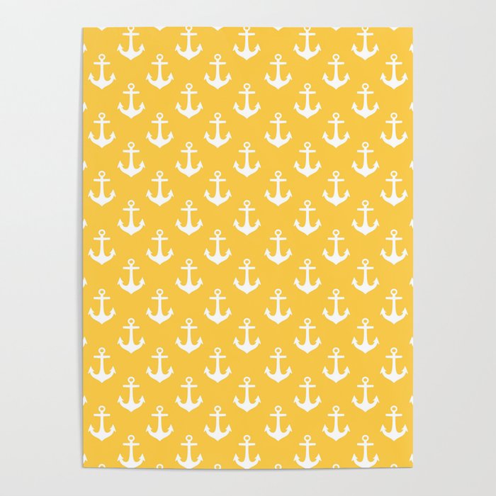 Anchors (White & Light Orange Pattern) Poster