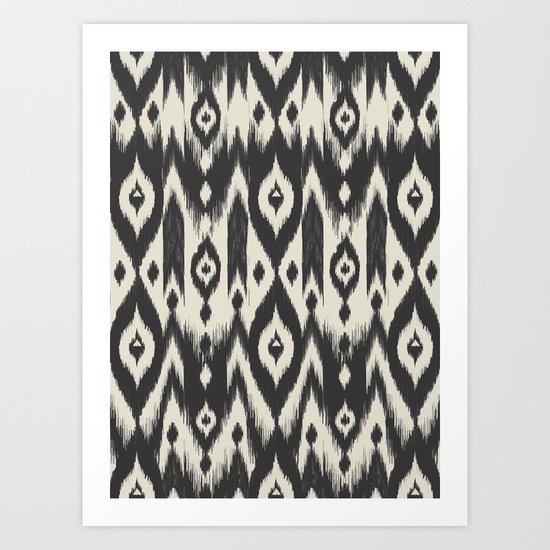 Black & Cream Tribal Ikat Art Print