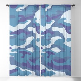 Camouflage Pattern Blue Colours Sheer Curtain