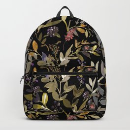 Watercolor Autumn Leaves Pattern On Black Background Backpack