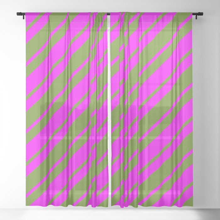 Green and Fuchsia Colored Lined/Striped Pattern Sheer Curtain