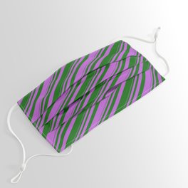 [ Thumbnail: Orchid & Dark Green Colored Striped Pattern Face Mask ]