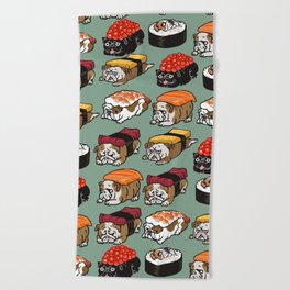 Sushi English Bulldog Beach Towel