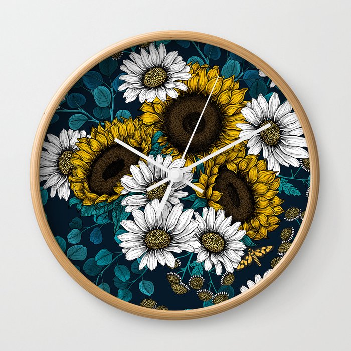 Sunflowers and daisies, summer garden Wall Clock