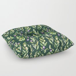 Scattered Olive Branches on Dark Green Floor Pillow