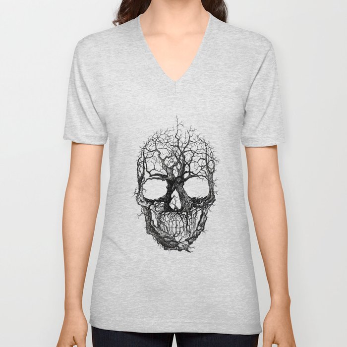 Tree Skull V Neck T Shirt