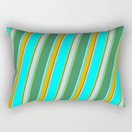 [ Thumbnail: Cyan, Orange, Sea Green, and Light Grey Colored Lined Pattern Rectangular Pillow ]