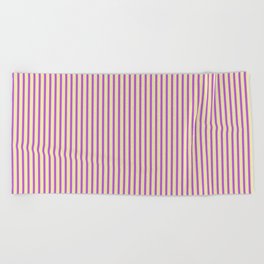 [ Thumbnail: Orchid and Pale Goldenrod Colored Lined Pattern Beach Towel ]