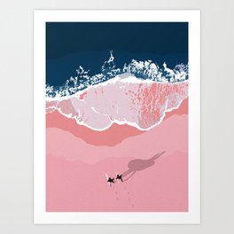 Pink Beach Surfing Buddies  Art Print