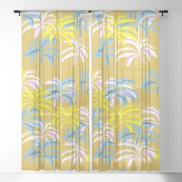 Palm Paradise Pattern - Ochre & blue Sheer Curtain